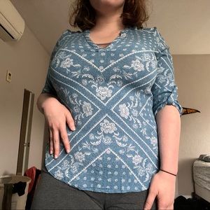 BLUE FITTED WESTERN BLOUSE